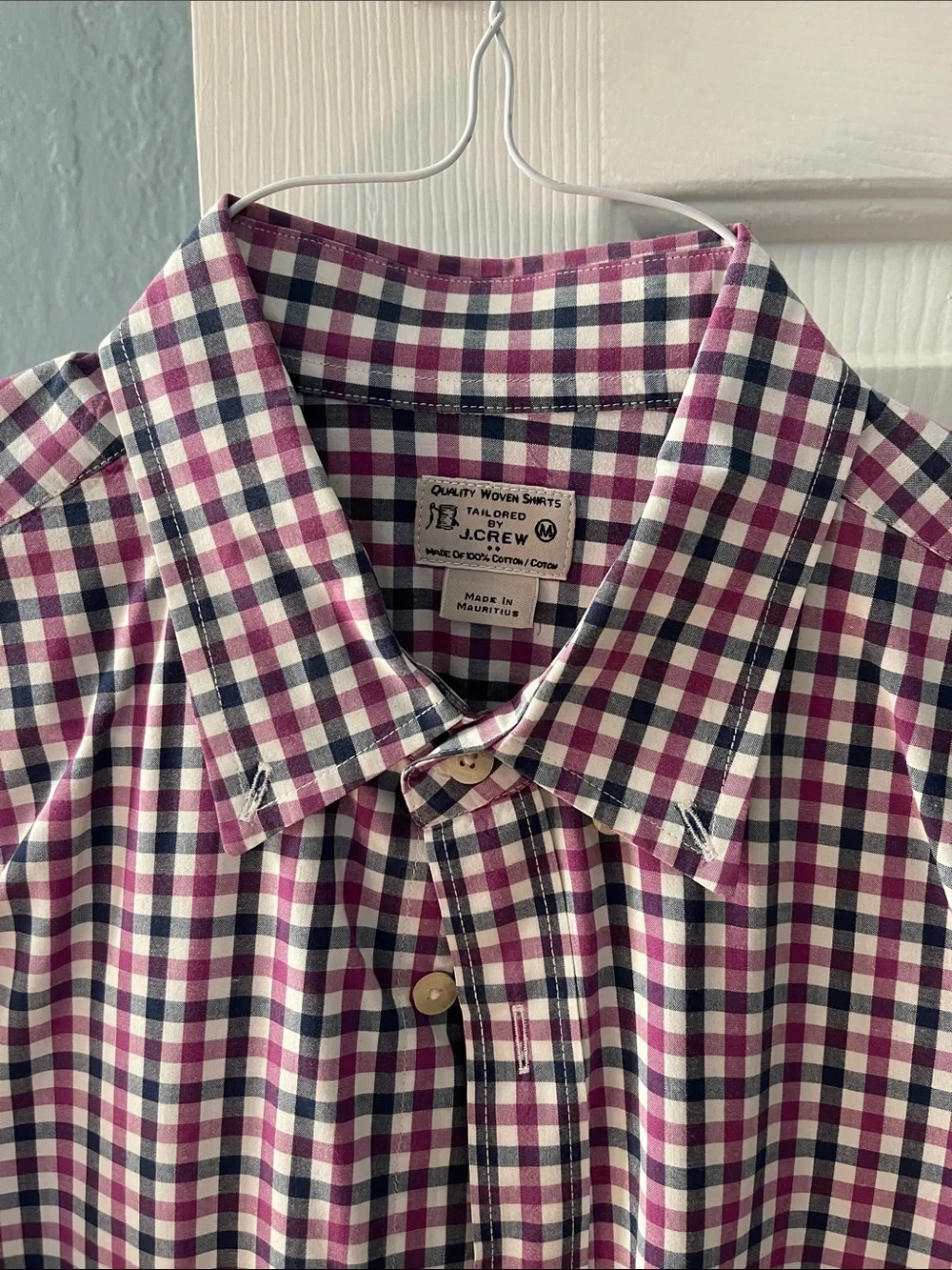 J. Crew Men's Check Button-Down Shirt in Pink and Navy